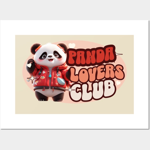 Cute Panda personified with red jacket Kids Wall Art by Moonlight Forge Studio